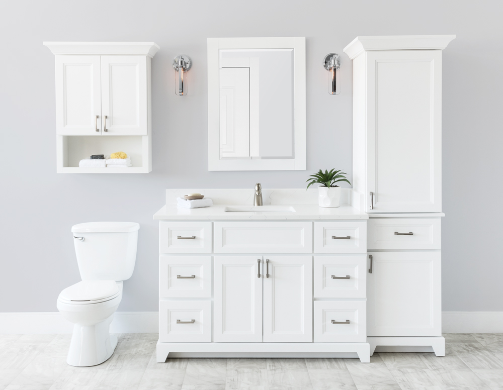 Bathroom Vanity With Linen Tower In Middle