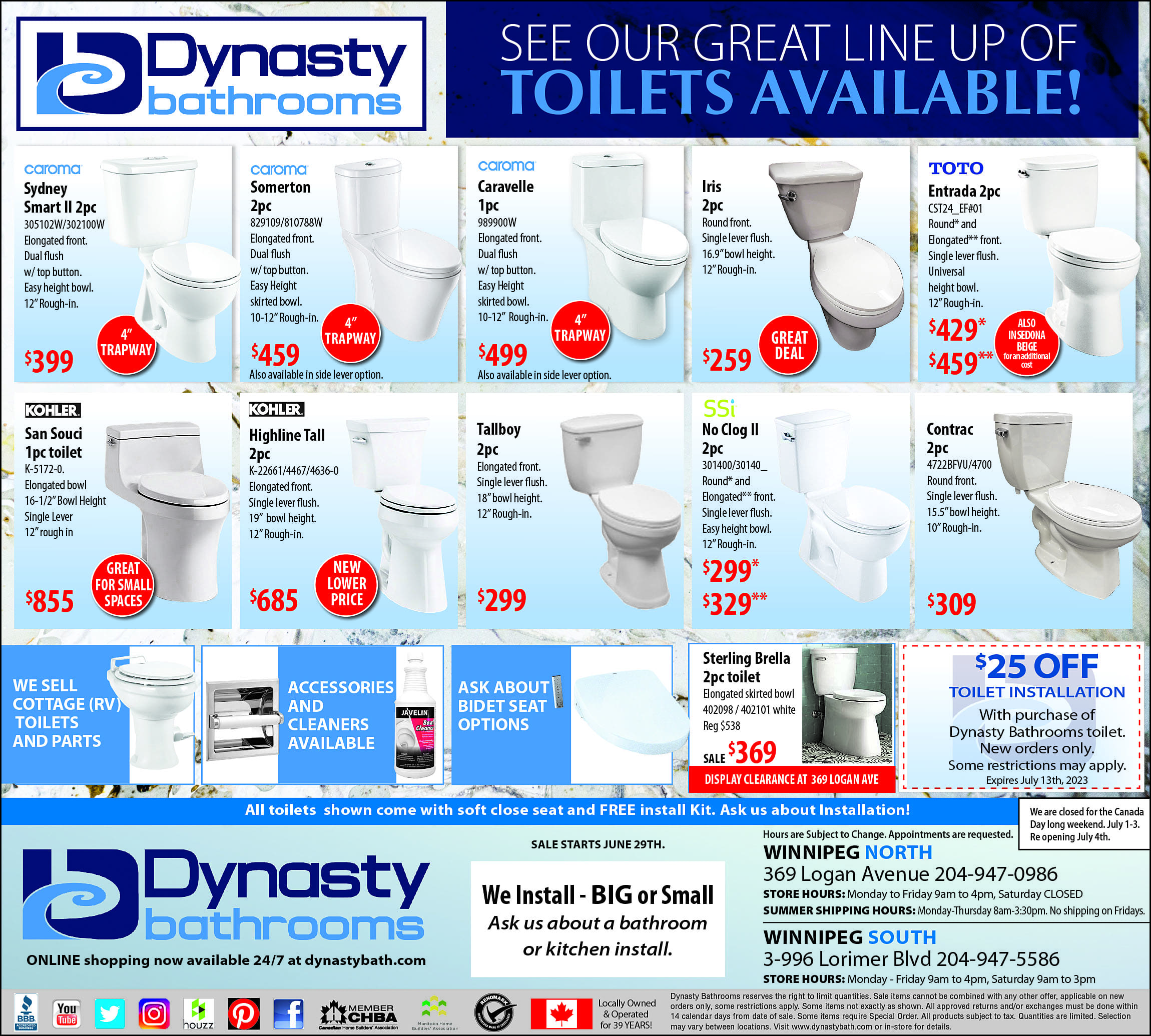 Winnipeg Bathroom and Kitchen Clearance Sale Dynasty bathrooms kohlen caroma toilet seat